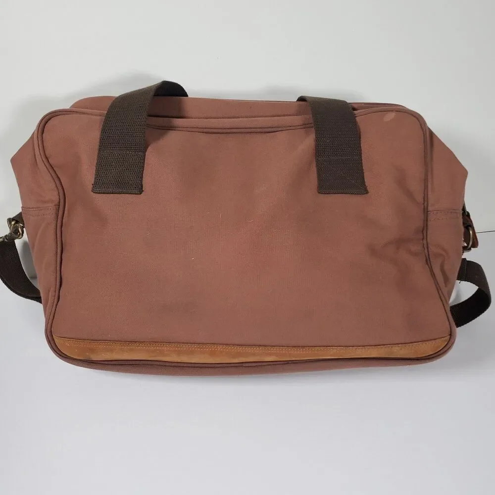 Vtg Magellan Vintage Duffle Bag Large Brown Rust Red Canvas Leather Trim Rugged - Picture 9 of 15